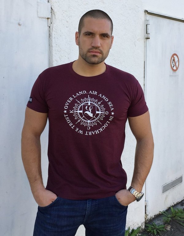 T-Shirt "Over Land, Air and Sea" burgundy